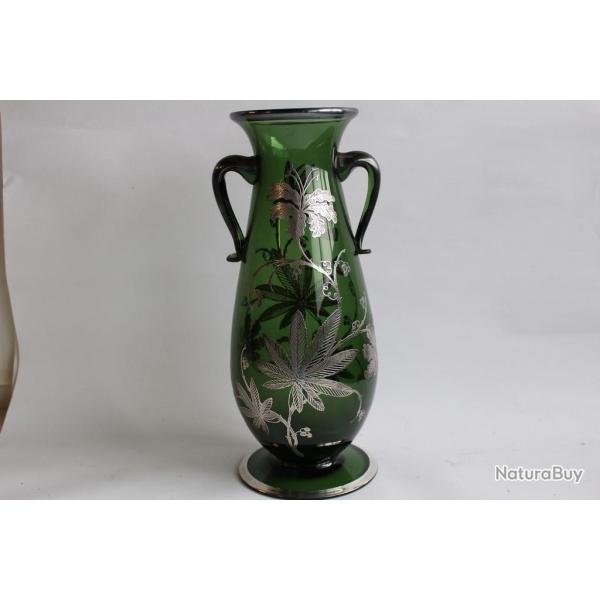Vase en verre de St-Prex et overlay argent Suisse