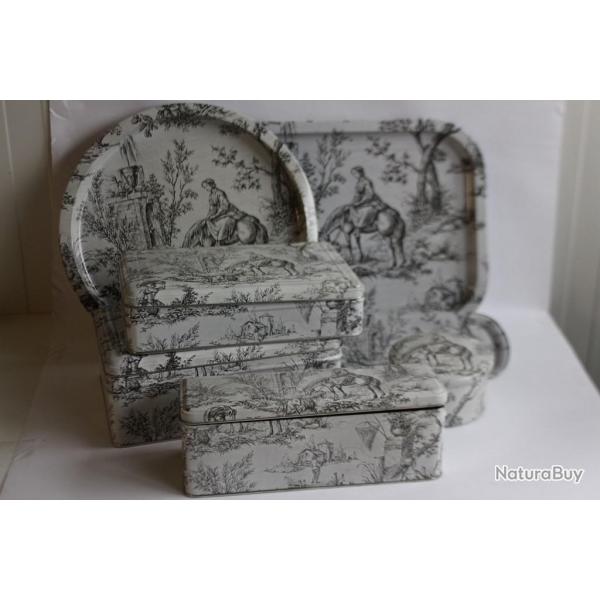 Ensemble de botes et plateaux en tle litographie