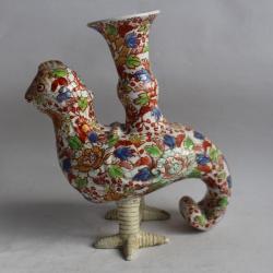 Bougeoir porcelaine émaillée Chine oiseau céleste