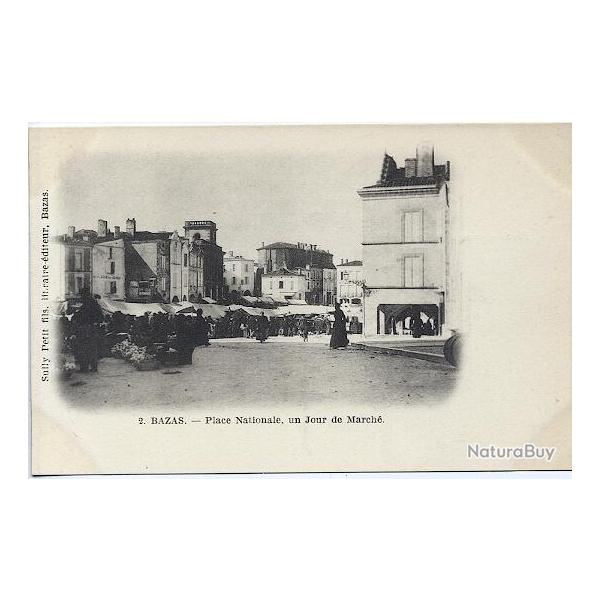 Carte postale France Bazas Gironde Place nationale un jour de march