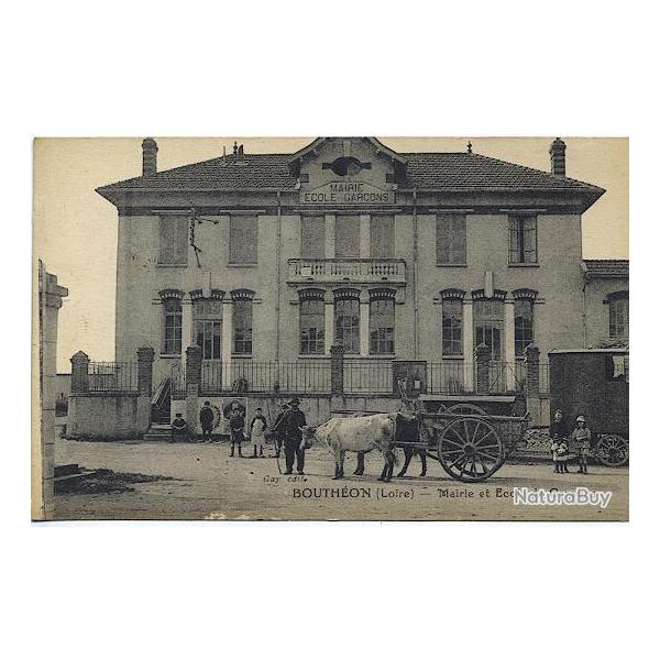 Carte postale France Bouthon Loire Mairie et cole garons Attelage