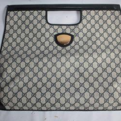 GUCCI Sac à main cuir et toile monogramme bleu marine Tote bag