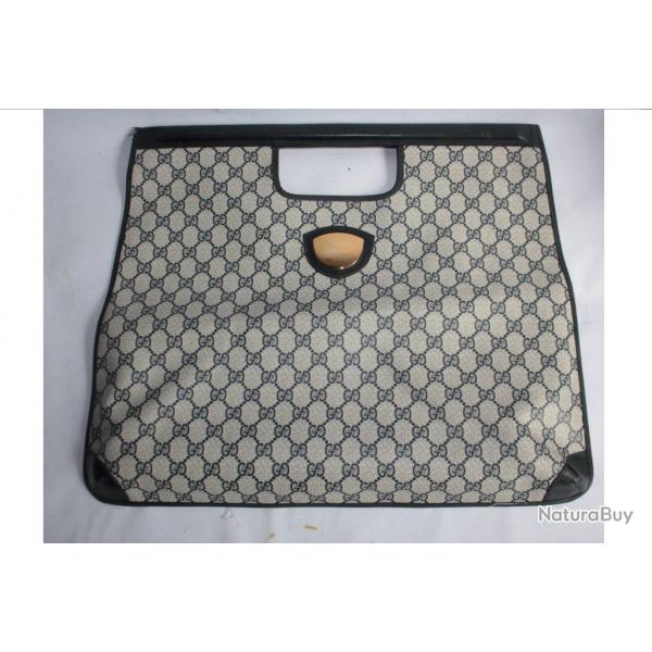 GUCCI Sac  main cuir et toile monogramme bleu marine Tote bag