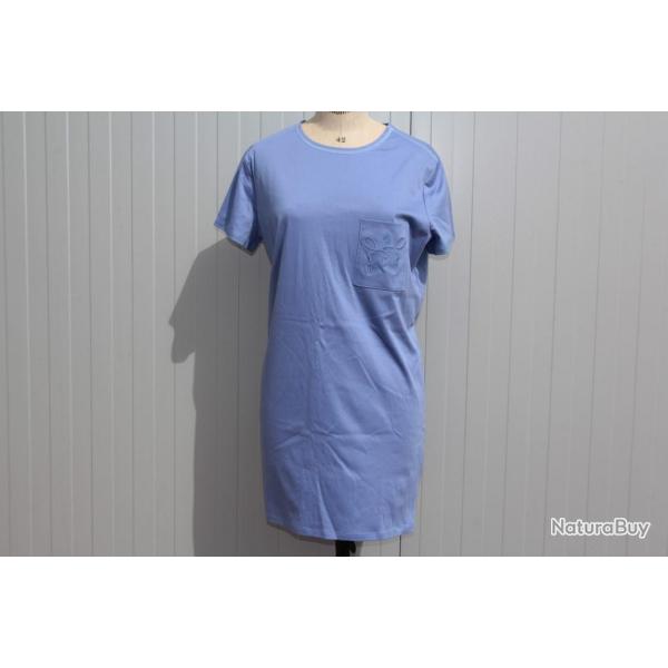 HERMES Robe droite  poche brode bleue T44