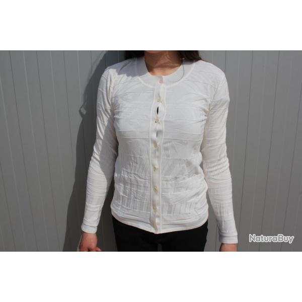 HERMES Cardigan blanc soie et coton T38