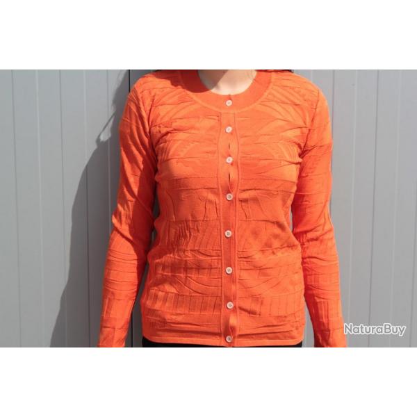 HERMES Cardigan orange soie et coton T38