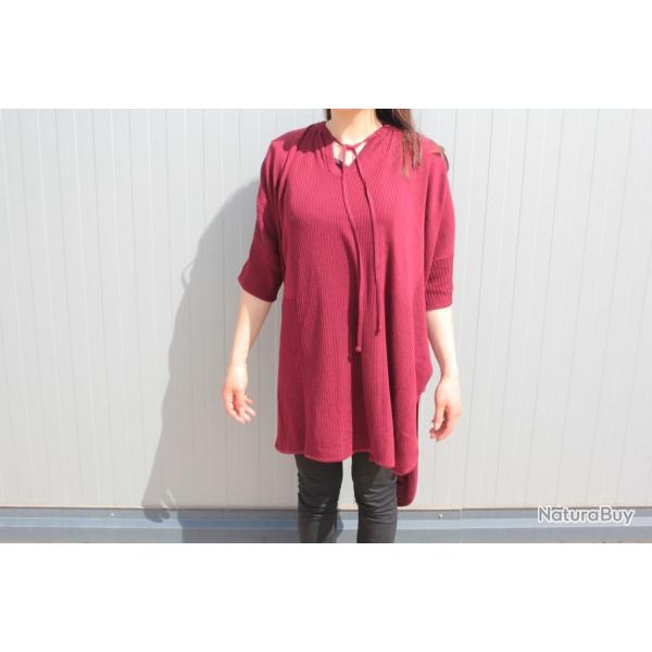 HERMES Pull long Tunique cachemire soie rouge T34