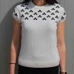 HERMES Pull Cachemire manches courtes Trèfles T38