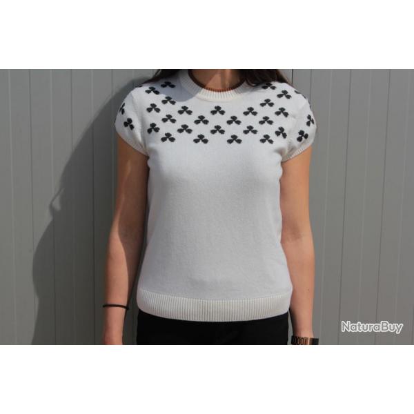 HERMES Pull Cachemire manches courtes Trfles T38