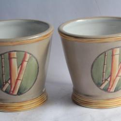 Paire Cache pot céramique Sylvie Langet Bambous