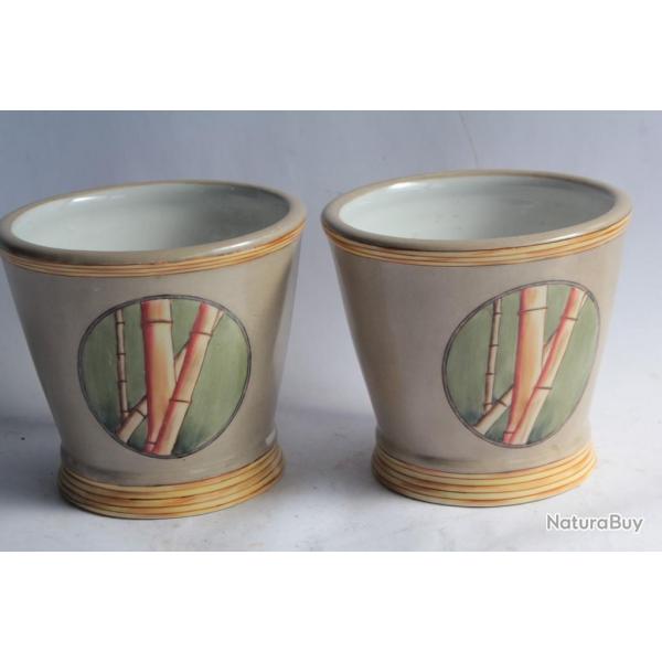 Paire Cache pot cramique Sylvie Langet Bambous