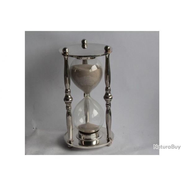 Sablier verre souffl et mtal argent
