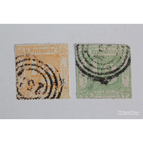 Timbres Allemagne Tour et taxis 1/2s et 1/3s obl 1862-64