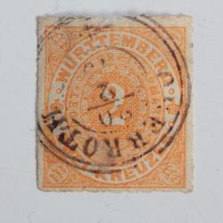Timbre Allemagne Wurtemberg 2K orange obl 1869