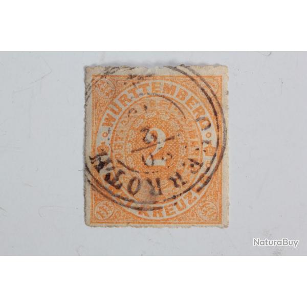 Timbre Allemagne Wurtemberg 2K orange obl 1869