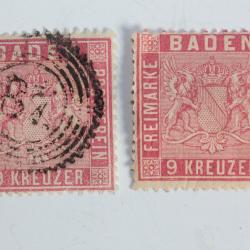 Timbres Allemagne Bade 9k fond ligné D13 1/2 obl 1861