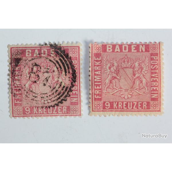 Timbres Allemagne Bade 9k fond lign D13 1/2 obl 1861