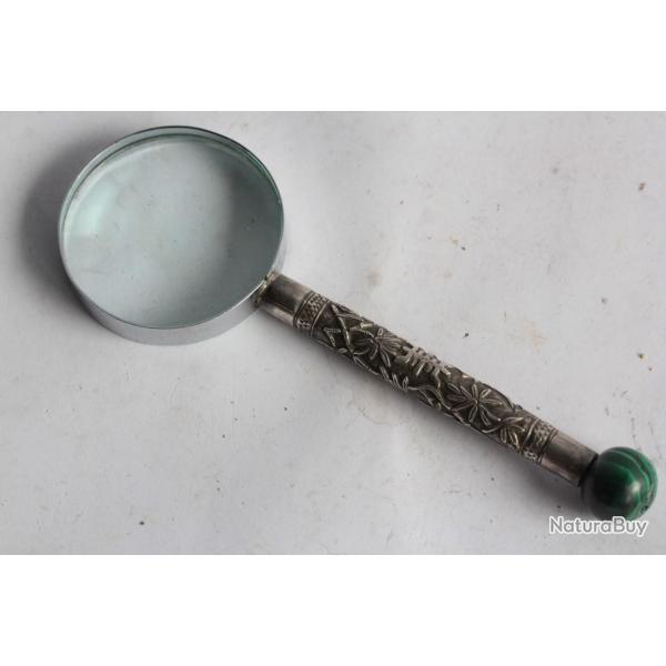 Loupe argent et Malachite Chine