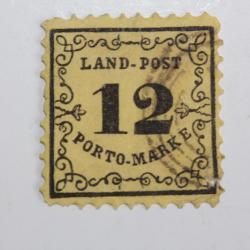 Timbres Taxe Allemagne Bade noir sur jaune 12k 1862 oblitéré