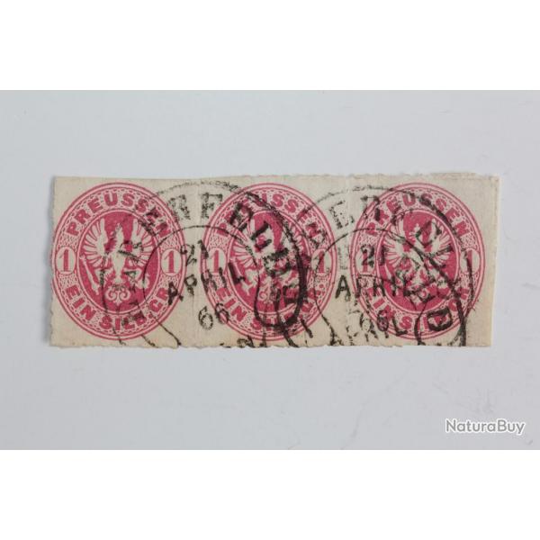 Timbres Allemagne Prusse Imp en relief bande 1 s rose 1861-65