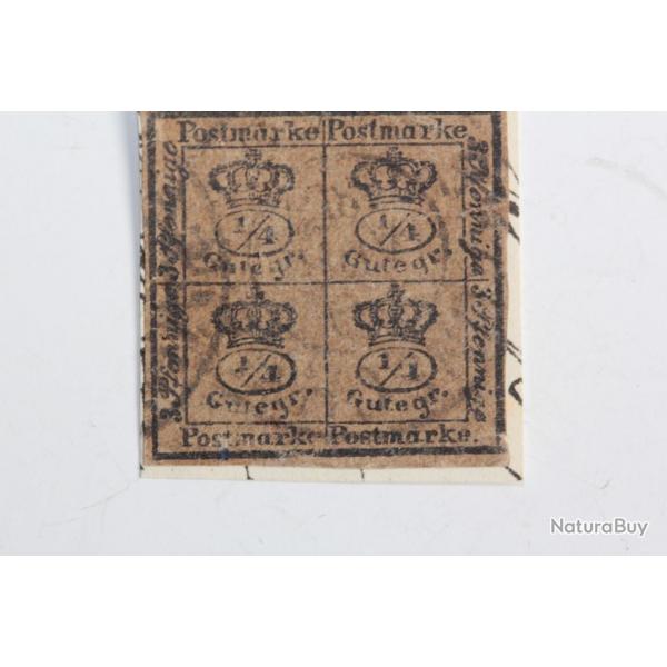 Timbres Allemagne Brunswick 4/4 g noir sur brun 1857