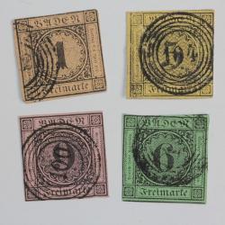 Timbres Allemagne Bade Grand duché série noir sur couleur 1851