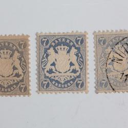 Timbres Allemagne Bavière Imp en relief 7k bleu 1875