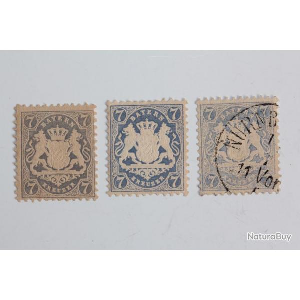 Timbres Allemagne Bavire Imp en relief 7k bleu 1875