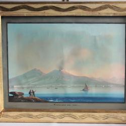 Gouache napolitaine Eruzione del 1845 Éruption Vésuve Italie XIXe siècle