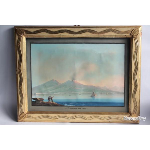 Gouache napolitaine Eruzione del 1845 ruption Vsuve Italie XIXe sicle