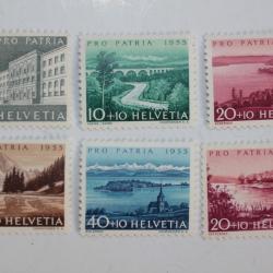 Série Timbres Suisse Pro Patria Polytech et lacs 1955 neufs