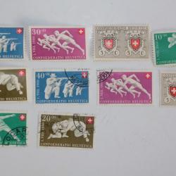 Série Timbres Suisse Pro Patria 100 ans poste + sportifs 1950 obl+ neuf