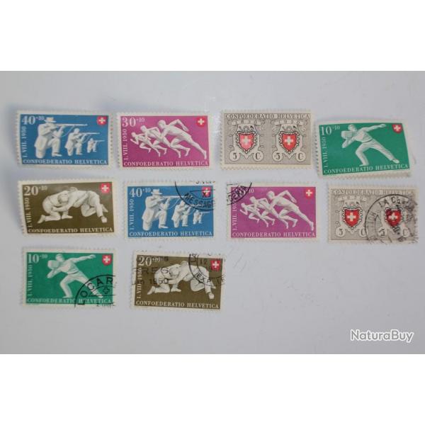 Srie Timbres Suisse Pro Patria 100 ans poste + sportifs 1950 obl+ neuf