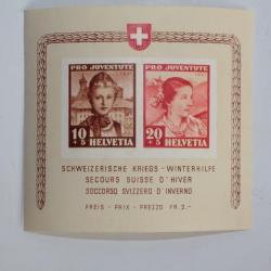 Bloc Timbres Suisse Pro Juventute secours d'hiver 1941 neuf