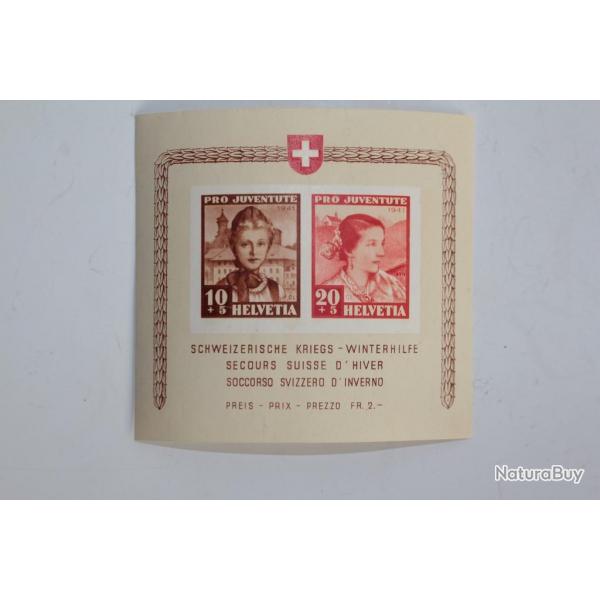 Bloc Timbres Suisse Pro Juventute secours d'hiver 1941 neuf