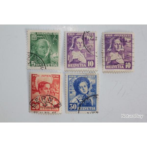 Srie Timbres Suisse Pro Juventute portrait+ costumes fminins 1936 obl