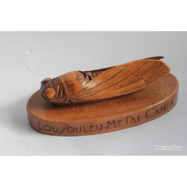 Cigale bois sculpt Lou Soulu Me Fai Canta provenal