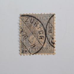 Timbres Suisse Helvétie assise 30 Franco bleu 1862