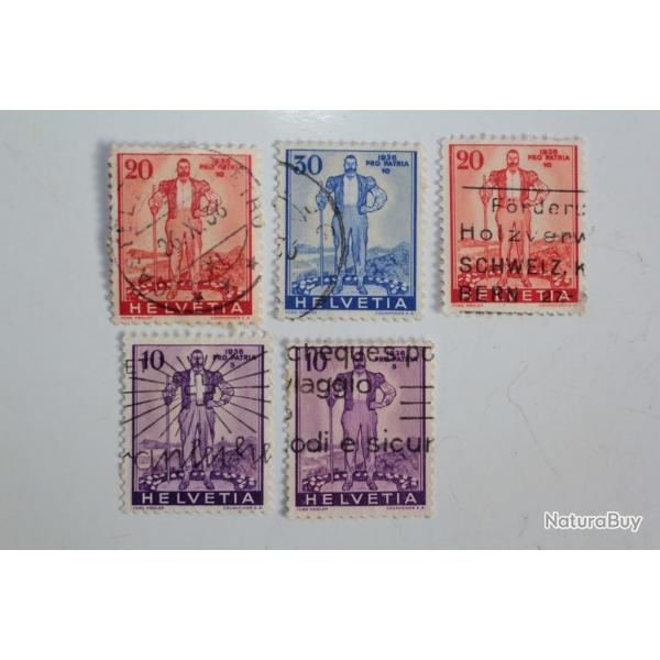 Timbres Suisse spciaux Pro Patria 1936 oblitr