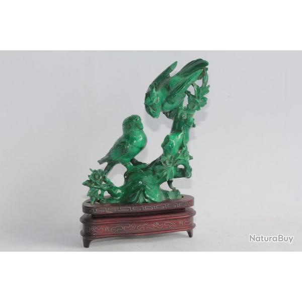 Figurine malachite sculpte Perroquets Chine