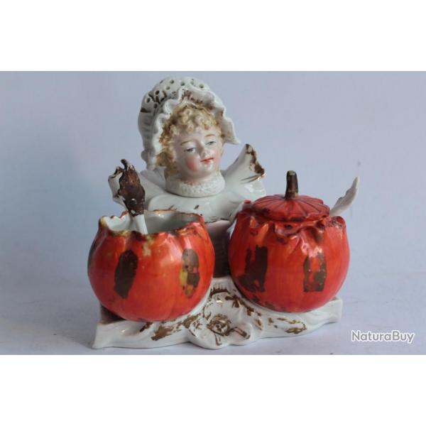 Service  condiments Salire Petite fille porcelaine XIXe sicle