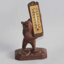 Thermomètre Ours bois sculpté Chesières Art populaire Suisse Brienz
