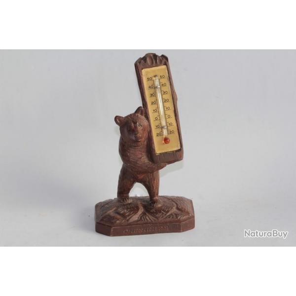 Thermomtre Ours bois sculpt Chesires Art populaire Suisse Brienz