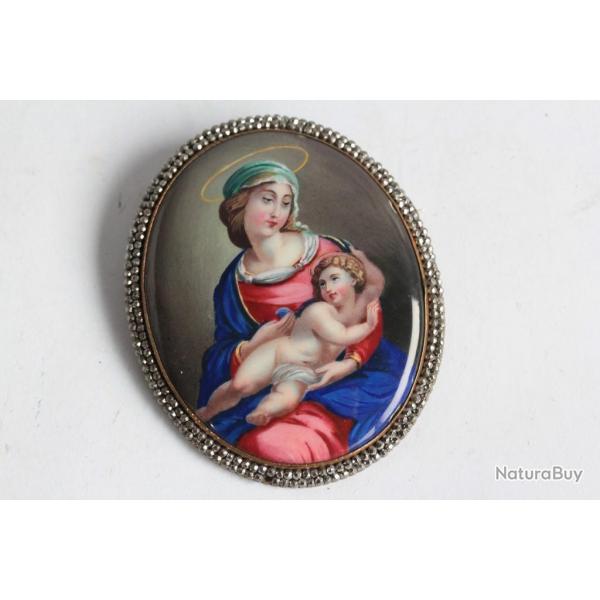 Broche maux Vierge  l'enfant XVIIIe sicle Art populaire Suisse