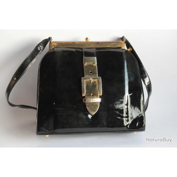 Sac  main Jean-Claude JITROIS cuir vernis noir vintage