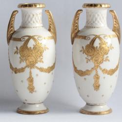 Paire vases porcelaine Reissner Stellmacher Kessel Autriche Art nouveau