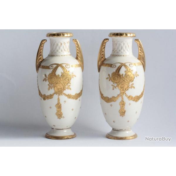 Paire vases porcelaine Reissner Stellmacher Kessel Autriche Art nouveau