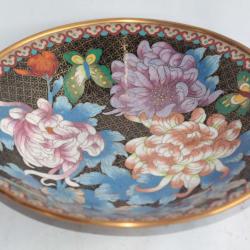 Grande coupe émaux cloisonné Chrysanthèmes Chine