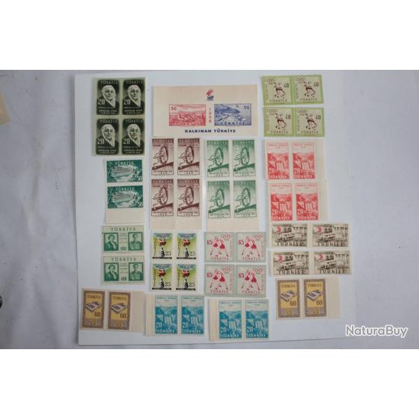 Lot Timbres Turquie paire et blocs x4 1956 neufs