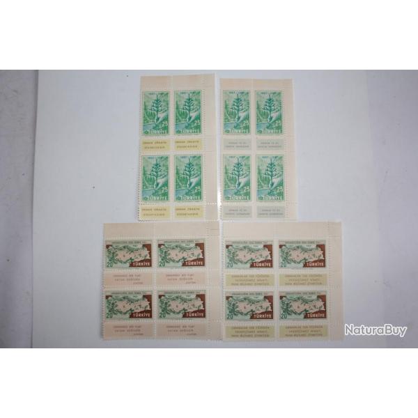 Timbres Turquie bloc x4 centenaire enseignement forestier 1957 neufs